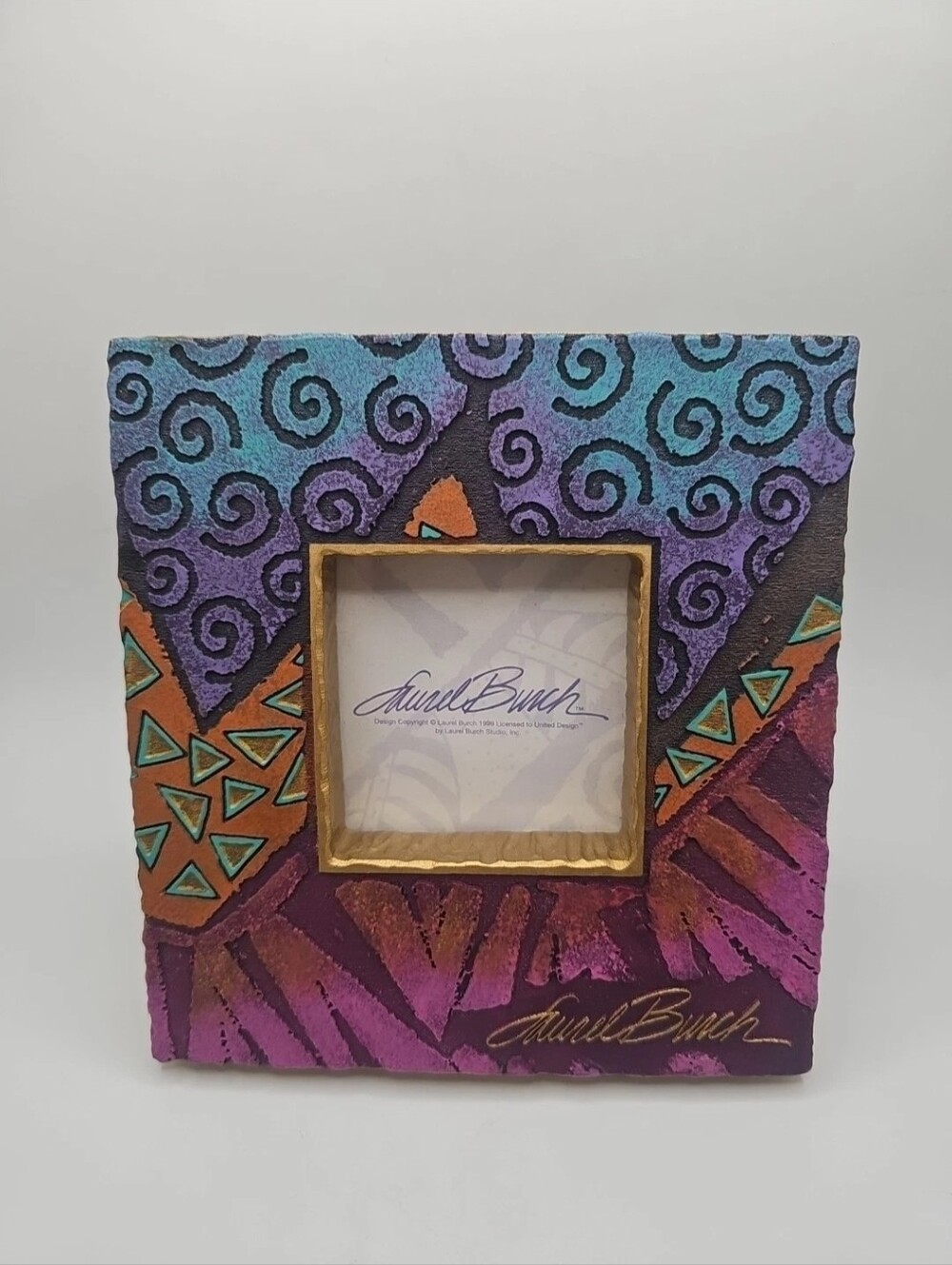 Vintage 90s Laurel Burch Native Spirit 6" X 6" Abstract Picture Frame 2.5x2.5”